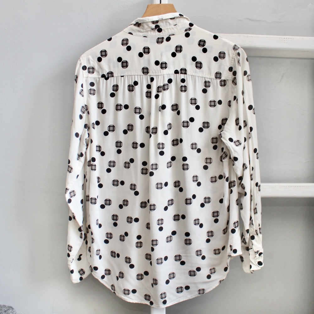 Vince Camuto Women’s White Black Polka-Dot Plaid Button-Up Shirt Size Medium - Picture 2 of 4